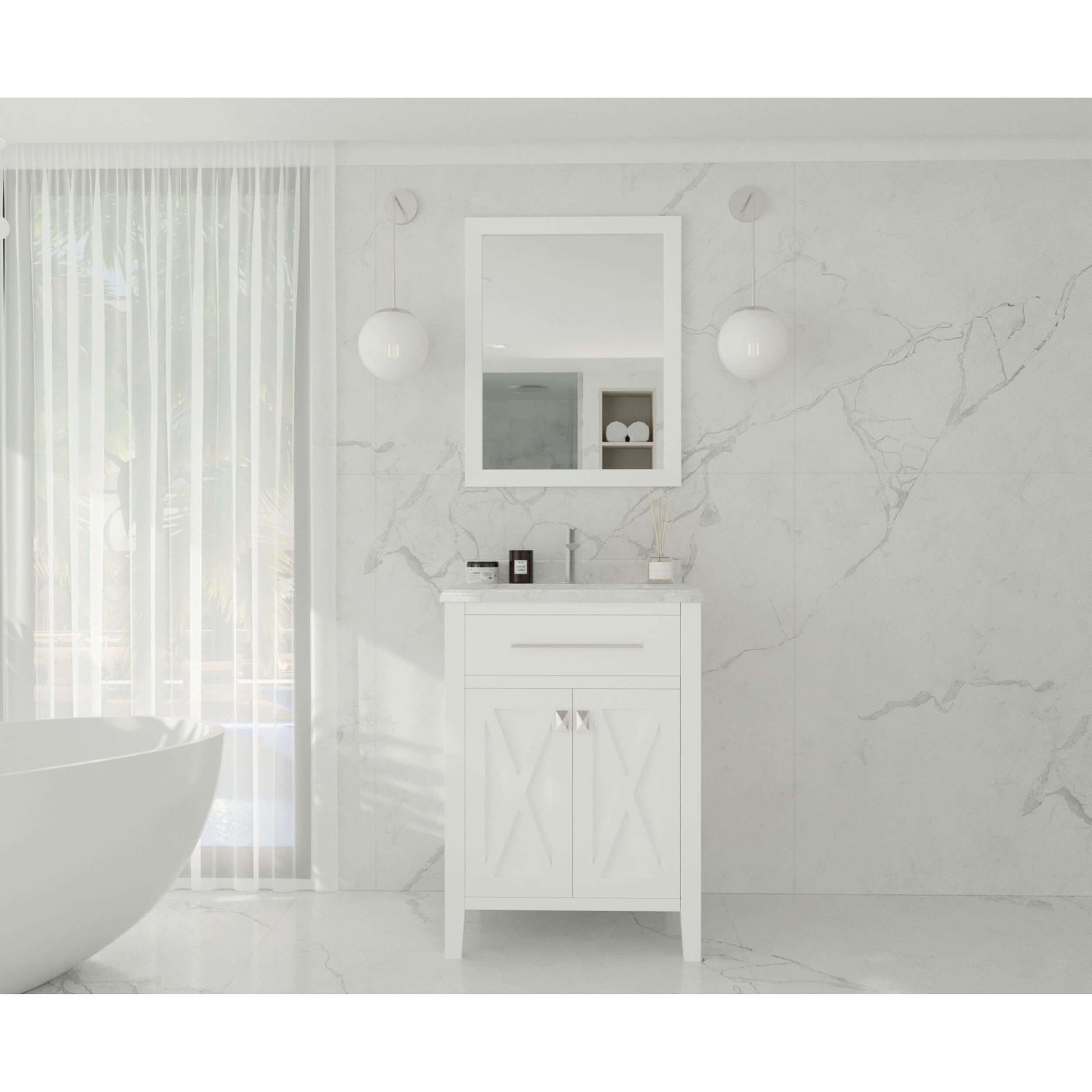 Wimbledon 24" White Bathroom Vanity with White Carrara Marble Countertop - 313YG319-24W-WC