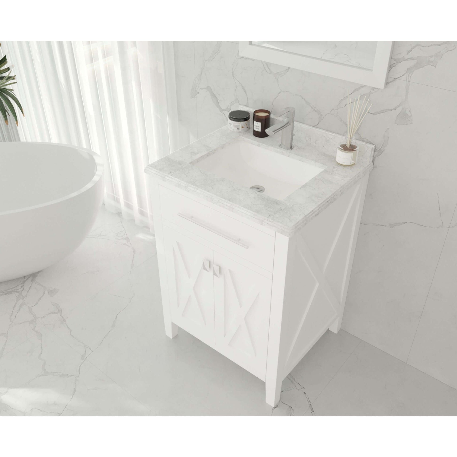 Wimbledon 24" White Bathroom Vanity with White Carrara Marble Countertop - 313YG319-24W-WC