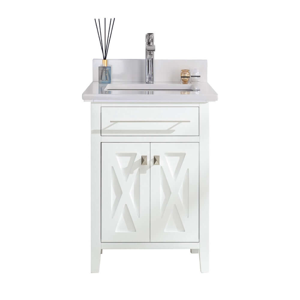 Wimbledon 24" White Bathroom Vanity with White Quartz Countertop - 313YG319-24W-WQ