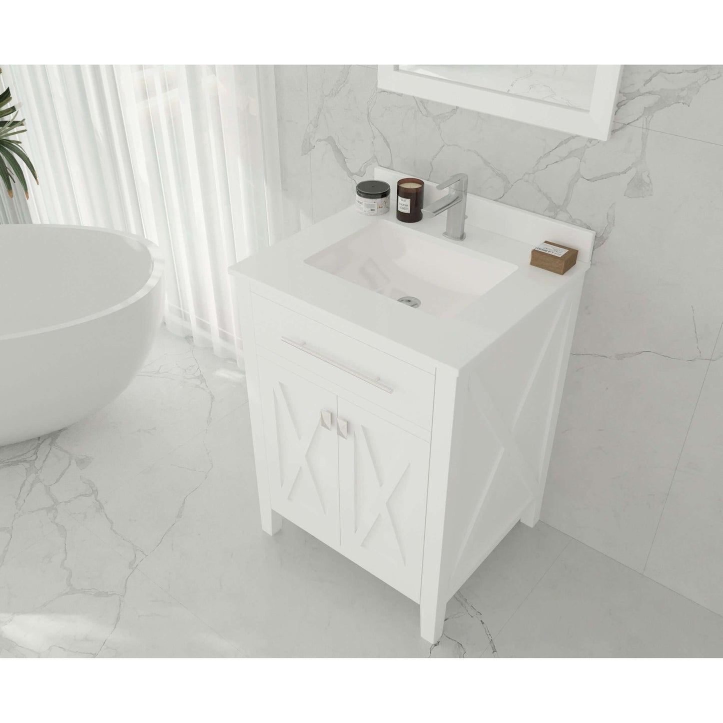 Wimbledon 24" White Bathroom Vanity with White Quartz Countertop - 313YG319-24W-WQ