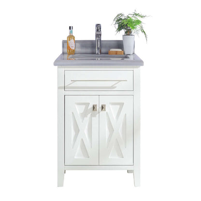 Wimbledon 24" White Bathroom Vanity with White Stripes Marble Countertop - 313YG319-24W-WS