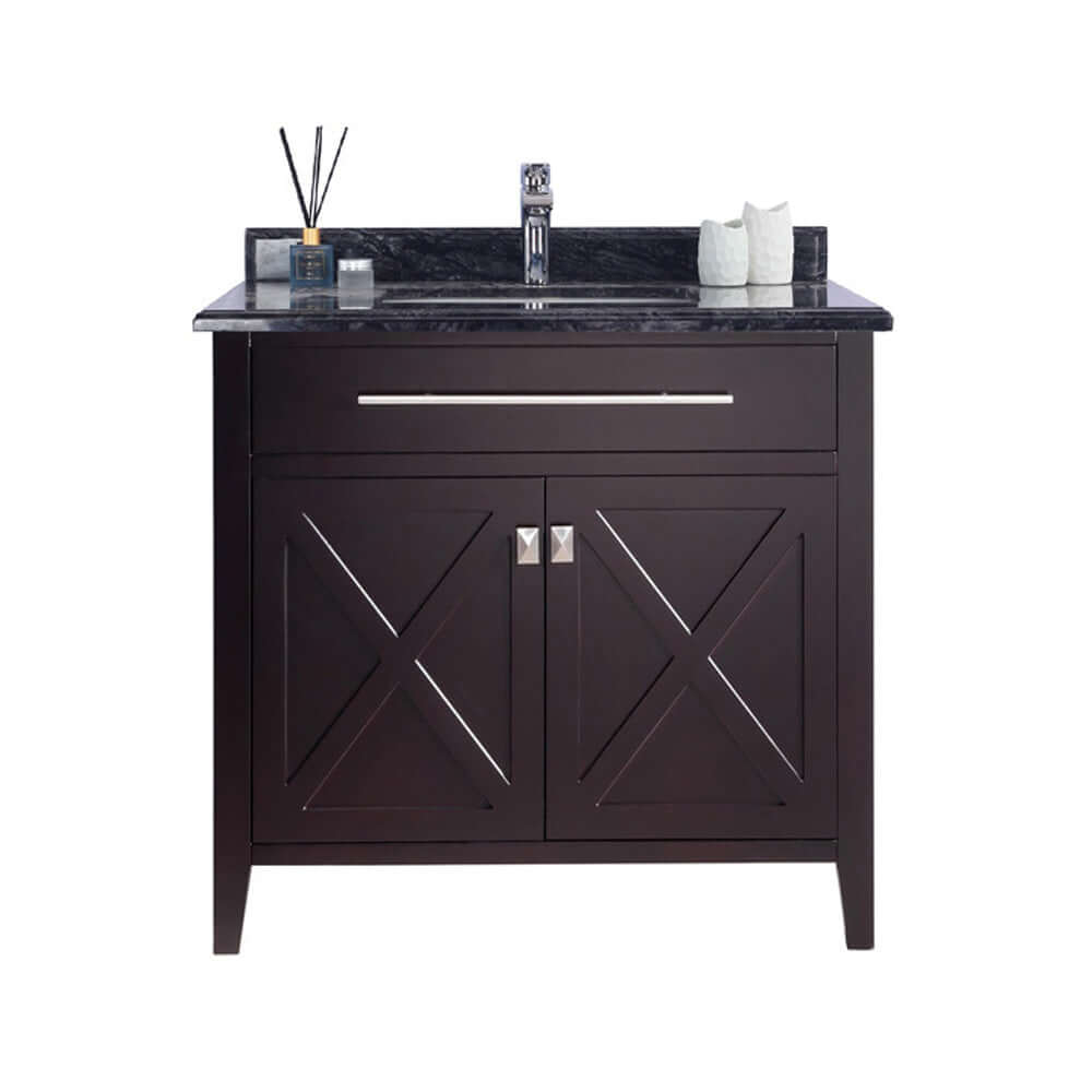 Wimbledon 36" Brown Bathroom Vanity with Black Wood Marble Countertop - 313YG319-36B-BW