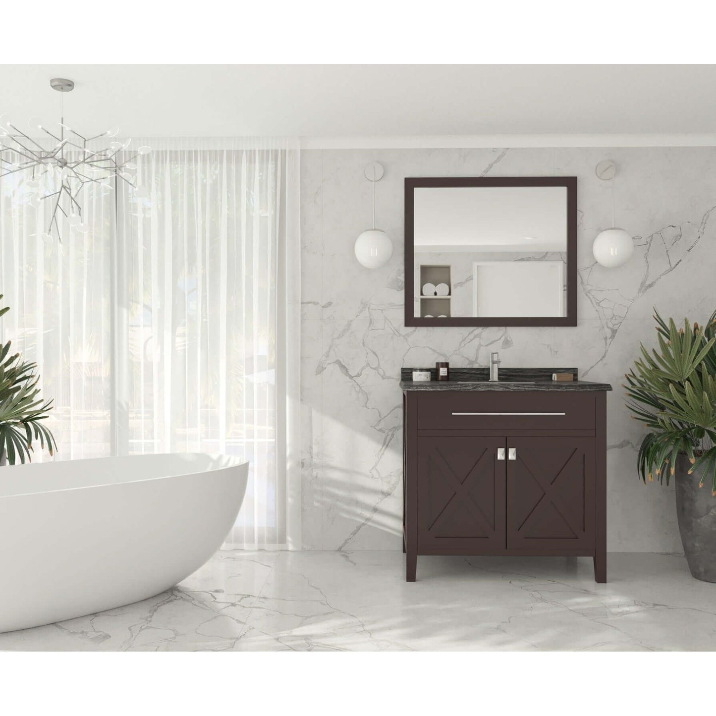 Wimbledon 36" Brown Bathroom Vanity with Black Wood Marble Countertop - 313YG319-36B-BW