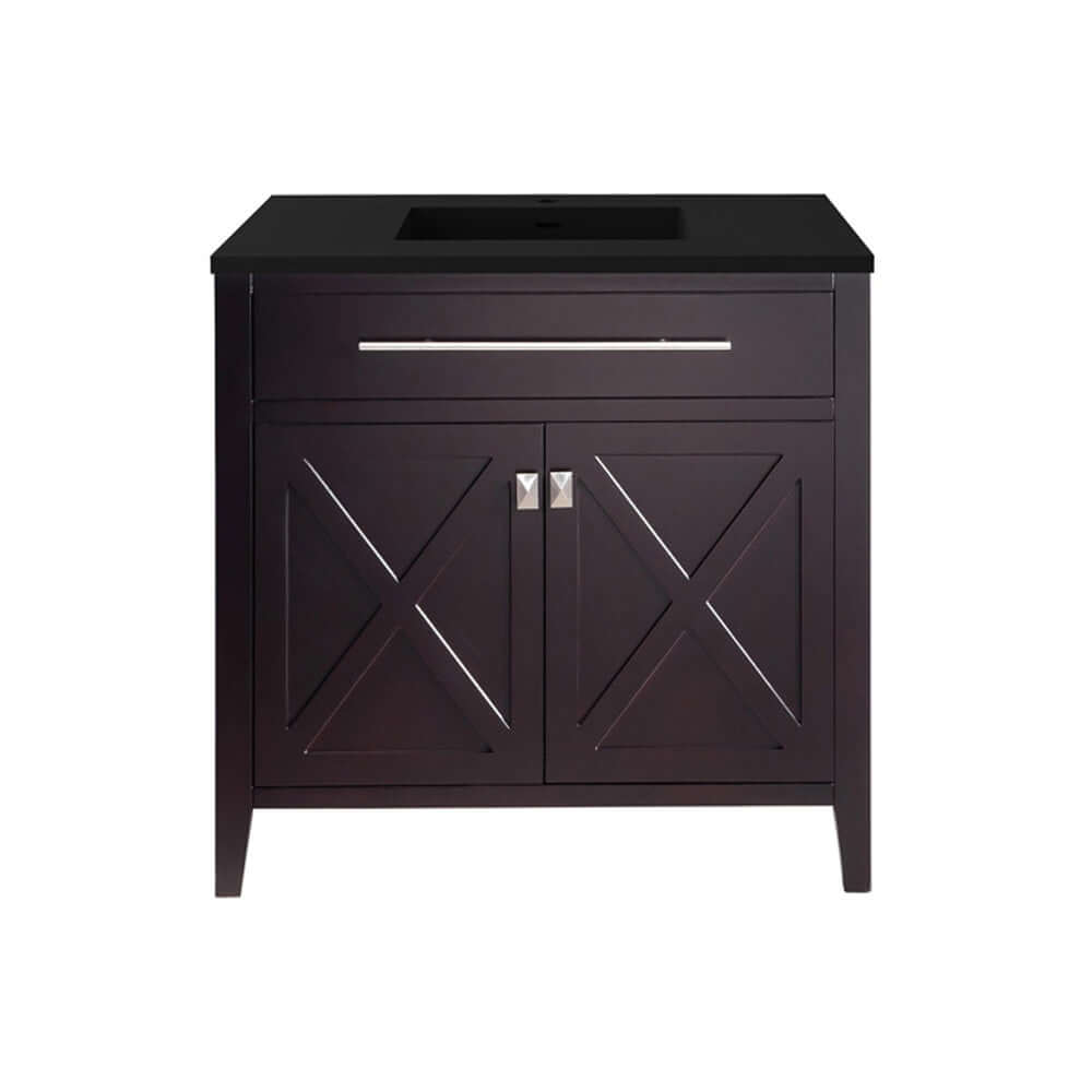 Wimbledon 36" Brown Bathroom Vanity with Matte Black VIVA Stone Solid Surface Countertop - 313YG319-36B-MB