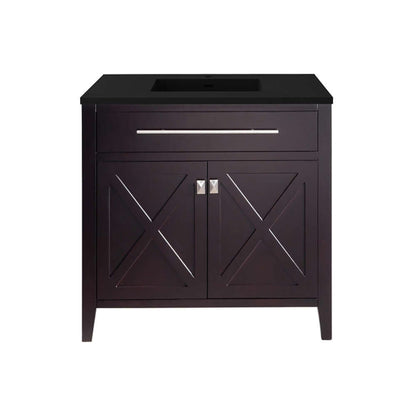 Wimbledon 36" Brown Bathroom Vanity with Matte Black VIVA Stone Solid Surface Countertop - 313YG319-36B-MB