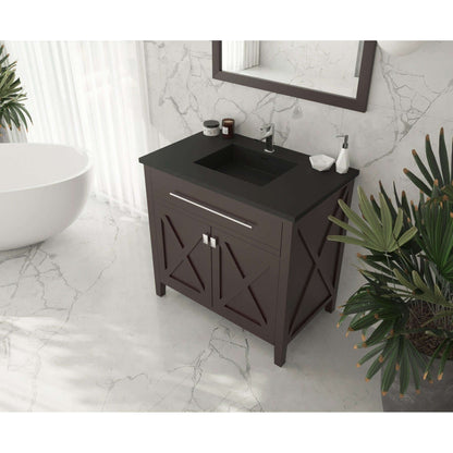 Wimbledon 36" Brown Bathroom Vanity with Matte Black VIVA Stone Solid Surface Countertop - 313YG319-36B-MB