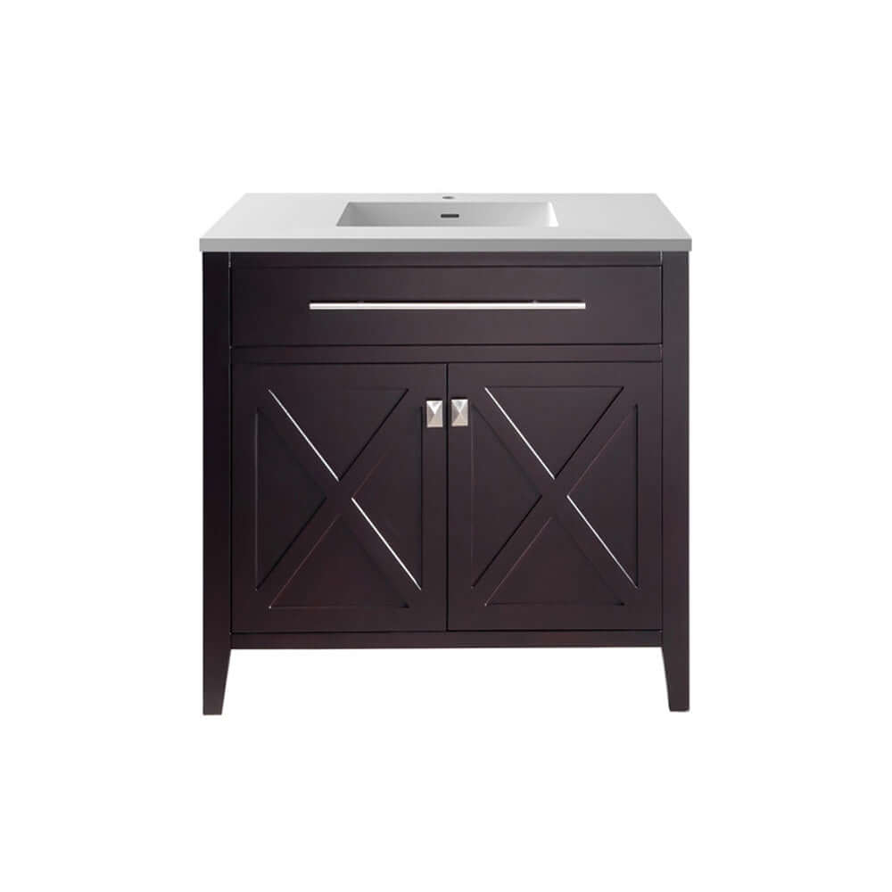 Wimbledon 36" Brown Bathroom Vanity with Matte White VIVA Stone Solid Surface Countertop - 313YG319-36B-MW