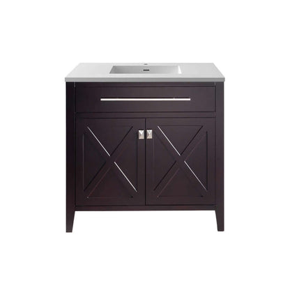 Wimbledon 36" Brown Bathroom Vanity with Matte White VIVA Stone Solid Surface Countertop - 313YG319-36B-MW