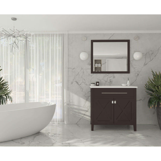 Wimbledon 36" Brown Bathroom Vanity with Matte White VIVA Stone Solid Surface Countertop - 313YG319-36B-MW