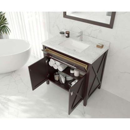 Wimbledon 36" Brown Bathroom Vanity with Matte White VIVA Stone Solid Surface Countertop - 313YG319-36B-MW