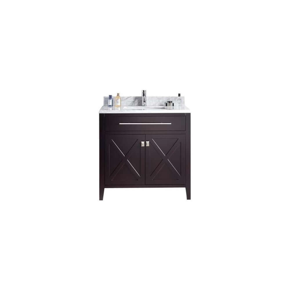 Wimbledon 36" Brown Bathroom Vanity with White Carrara Marble Countertop - 313YG319-36B-WC