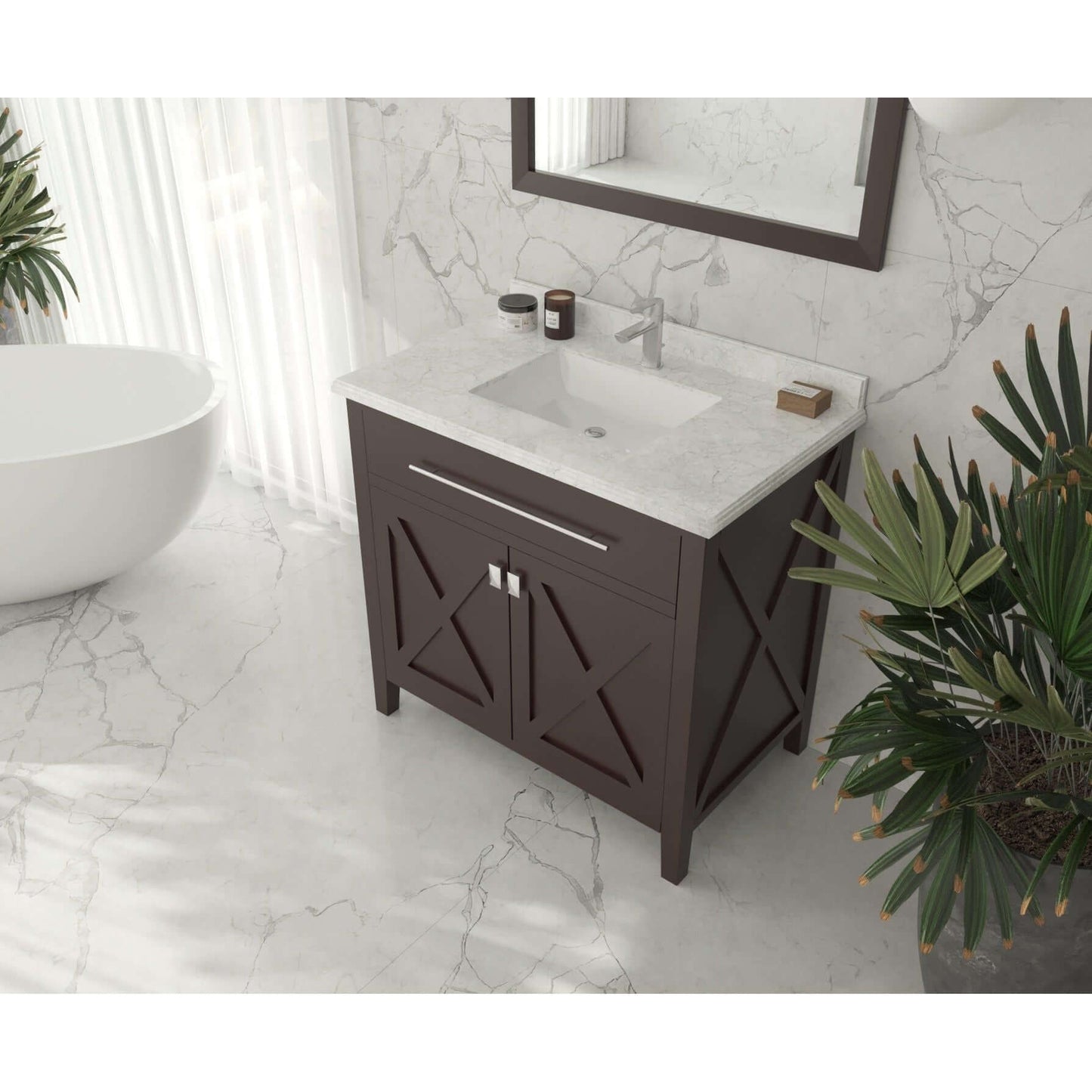 Wimbledon 36" Brown Bathroom Vanity with White Carrara Marble Countertop - 313YG319-36B-WC