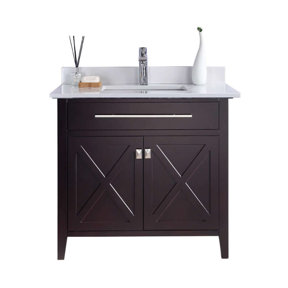 Wimbledon 36" Brown Bathroom Vanity with White Quartz Countertop - 313YG319-36B-WQ