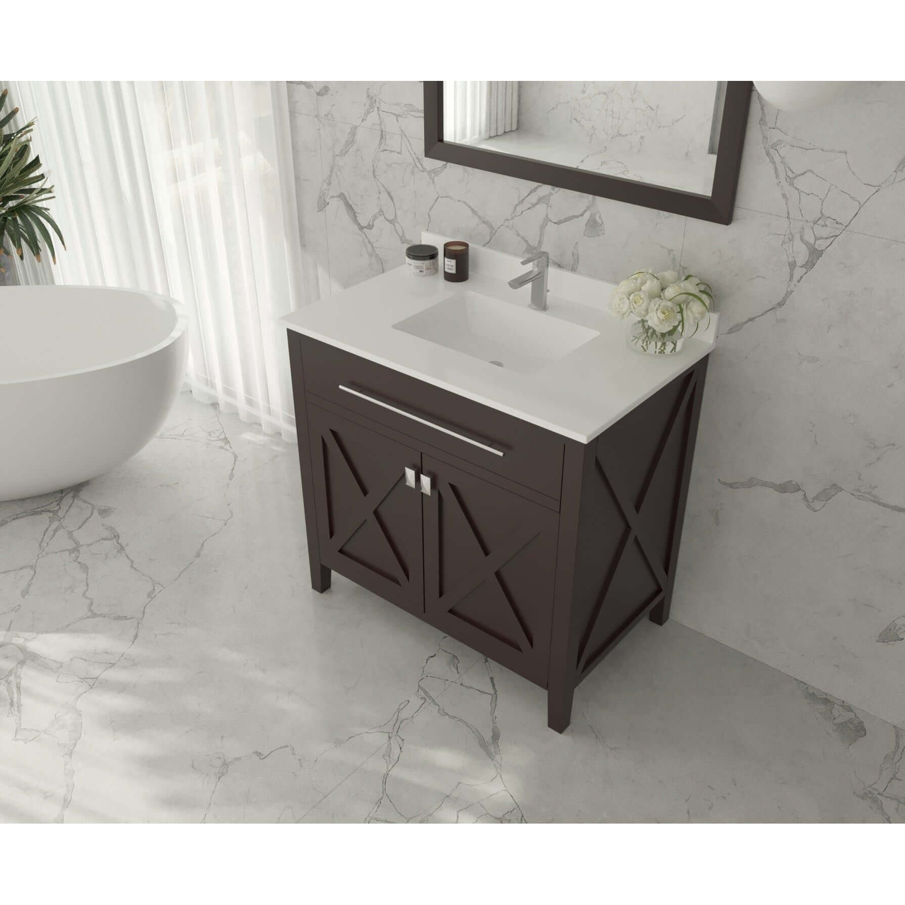 Wimbledon 36" Brown Bathroom Vanity with White Quartz Countertop - 313YG319-36B-WQ