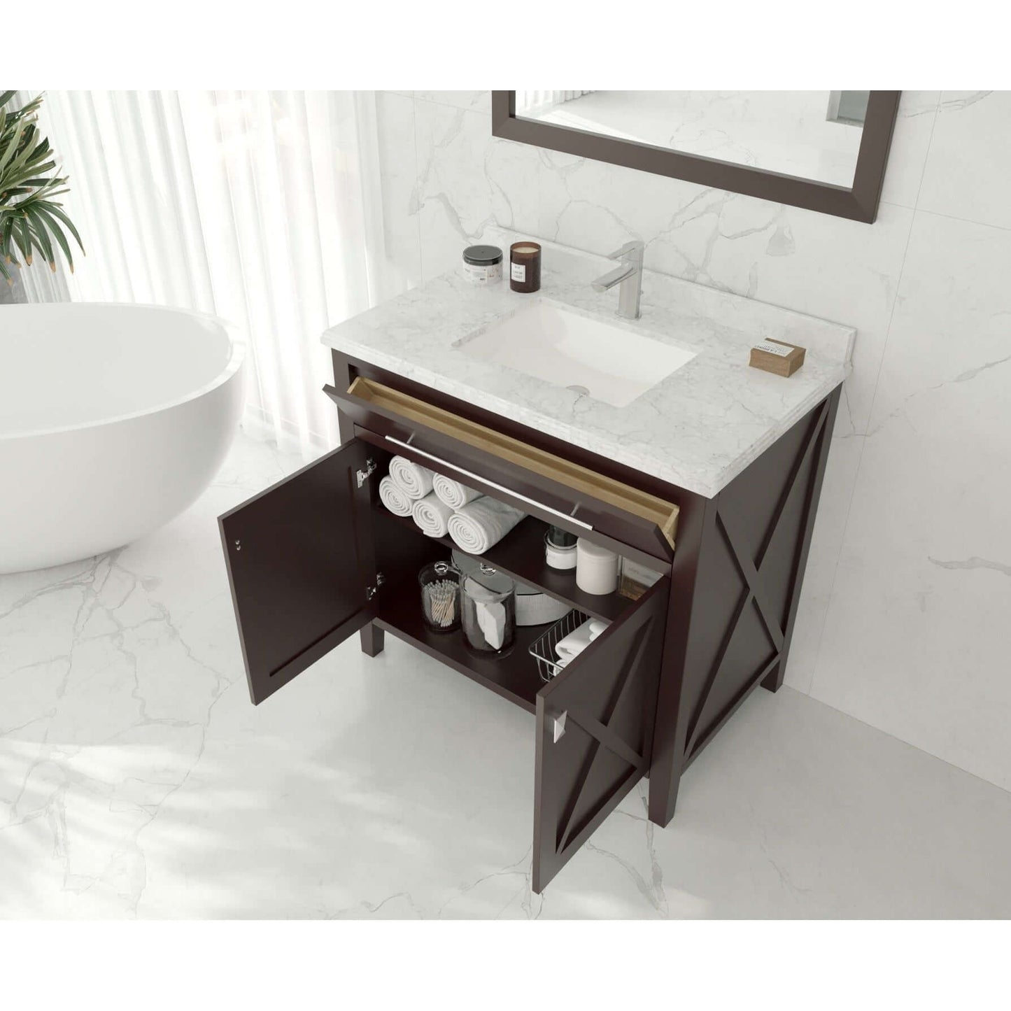 Wimbledon 36" Brown Bathroom Vanity with White Quartz Countertop - 313YG319-36B-WQ