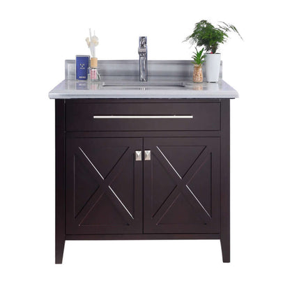 Wimbledon 36" Brown Bathroom Vanity with White Stripes Marble Countertop - 313YG319-36B-WS