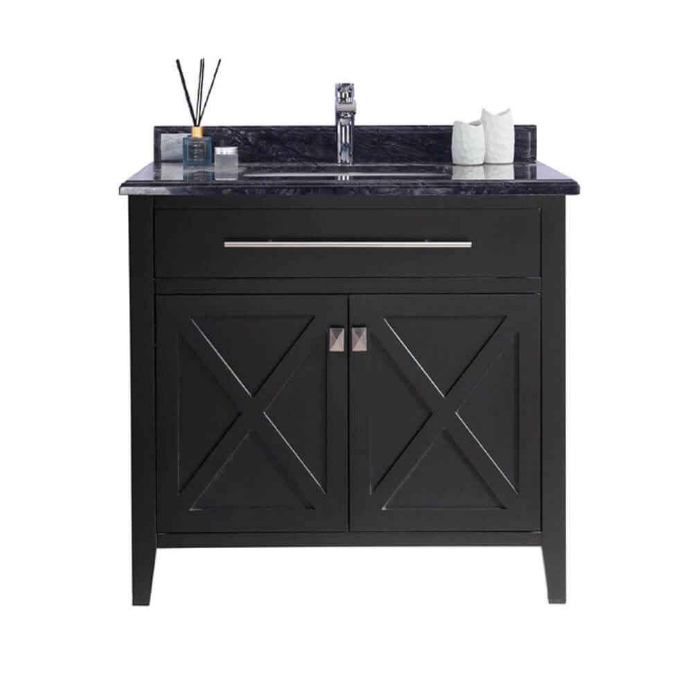 Wimbledon 36" Espresso Bathroom Vanity with Black Wood Marble Countertop - 313YG319-36E-BW