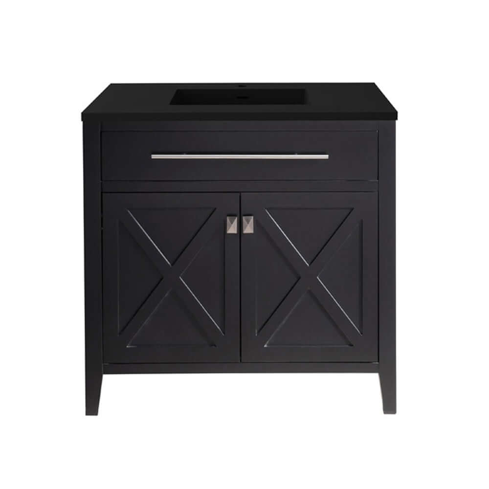 Wimbledon 36" Espresso Bathroom Vanity with Matte Black VIVA Stone Solid Surface Countertop - 313YG319-36E-MB