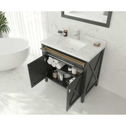 Wimbledon 36" Espresso Bathroom Vanity with Matte Black VIVA Stone Solid Surface Countertop - 313YG319-36E-MB