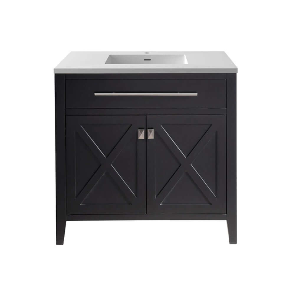 Wimbledon 36" Espresso Bathroom Vanity with Matte White VIVA Stone Solid Surface Countertop - 313YG319-36E-MW