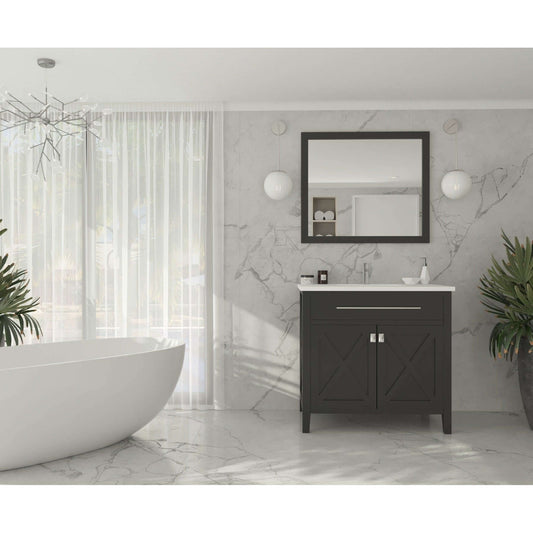 Wimbledon 36" Espresso Bathroom Vanity with Matte White VIVA Stone Solid Surface Countertop - 313YG319-36E-MW