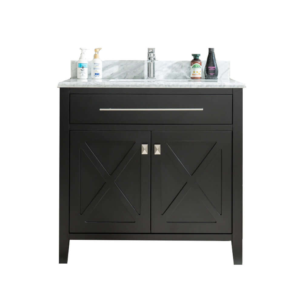 Wimbledon 36" Espresso Bathroom Vanity with White Carrara Marble Countertop - 313YG319-36E-WC