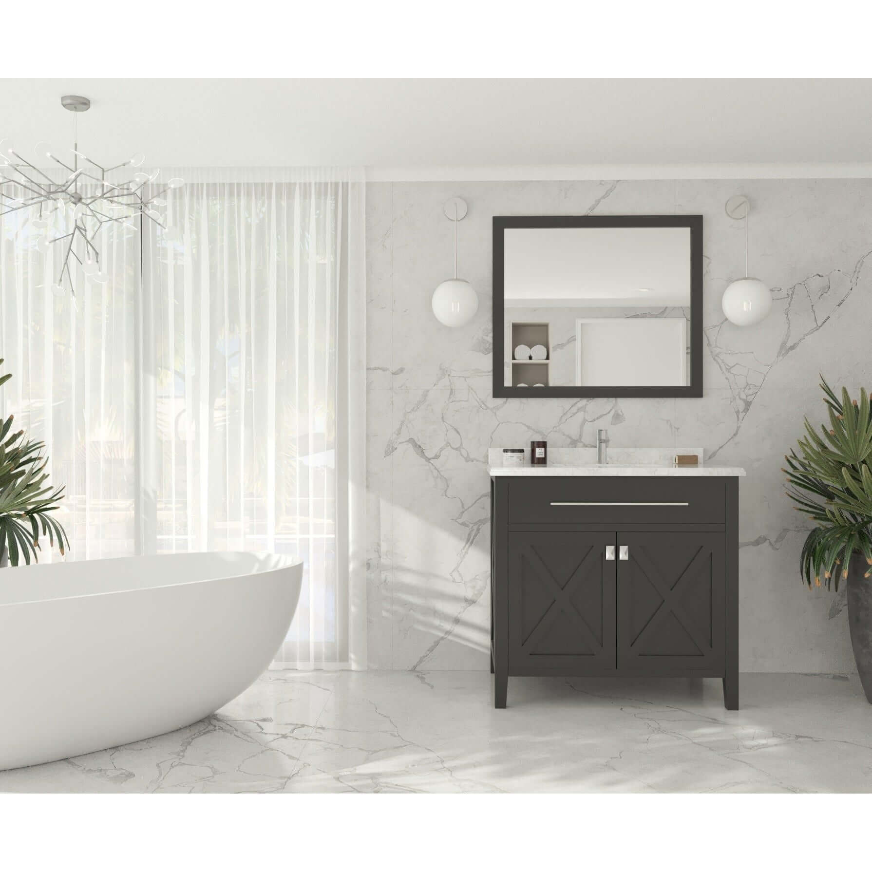 Wimbledon 36" Espresso Bathroom Vanity with White Carrara Marble Countertop - 313YG319-36E-WC