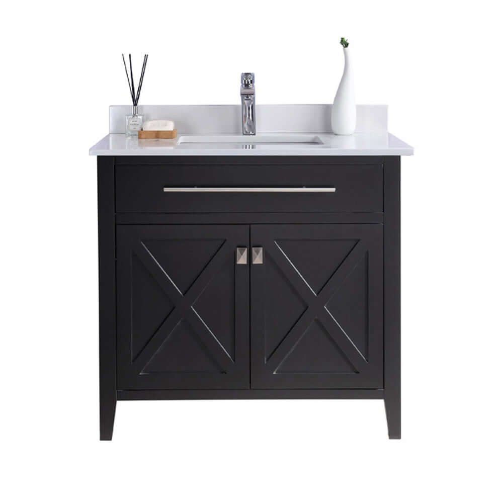 Wimbledon 36" Espresso Bathroom Vanity with White Quartz Countertop - 313YG319-36E-WQ