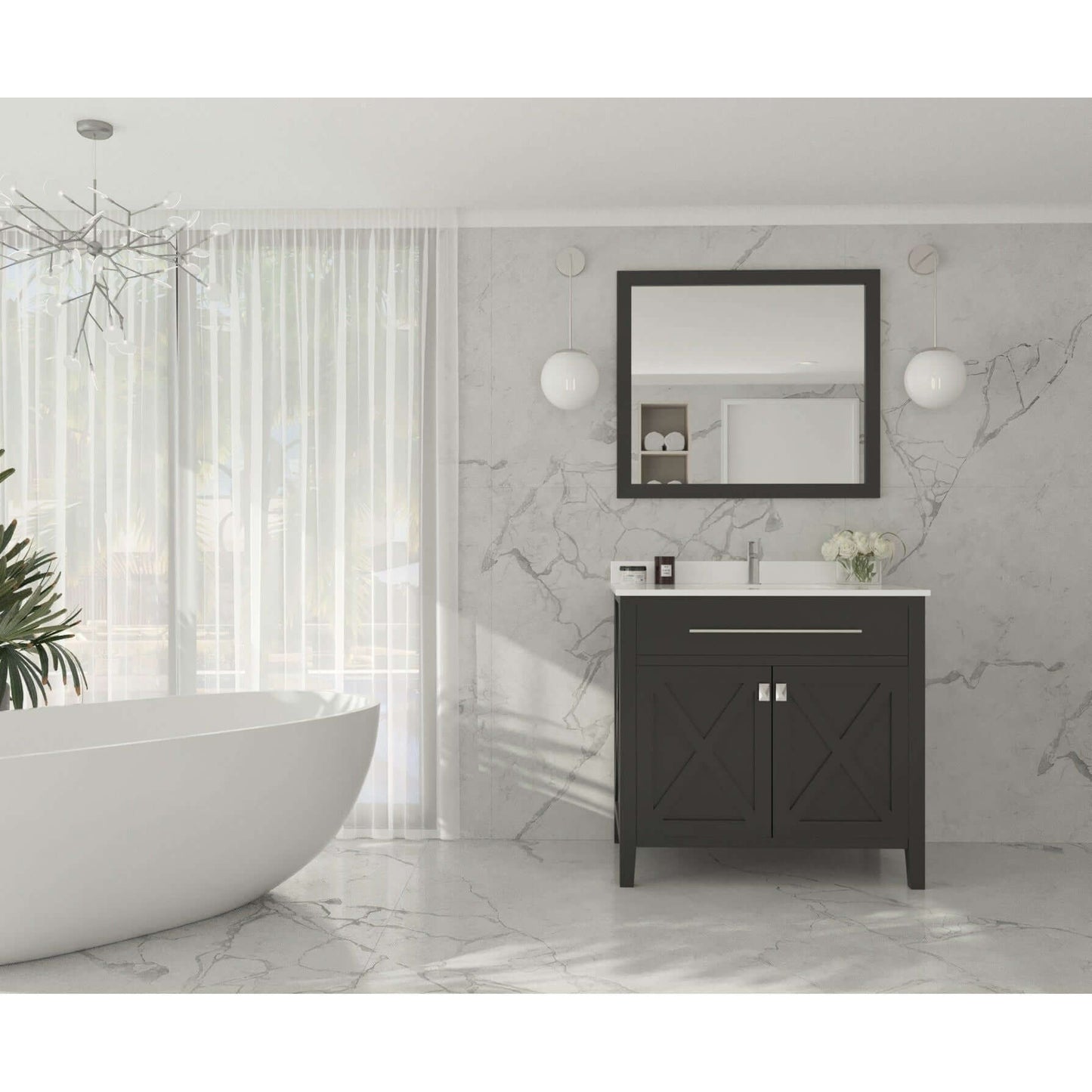 Wimbledon 36" Espresso Bathroom Vanity with White Quartz Countertop - 313YG319-36E-WQ