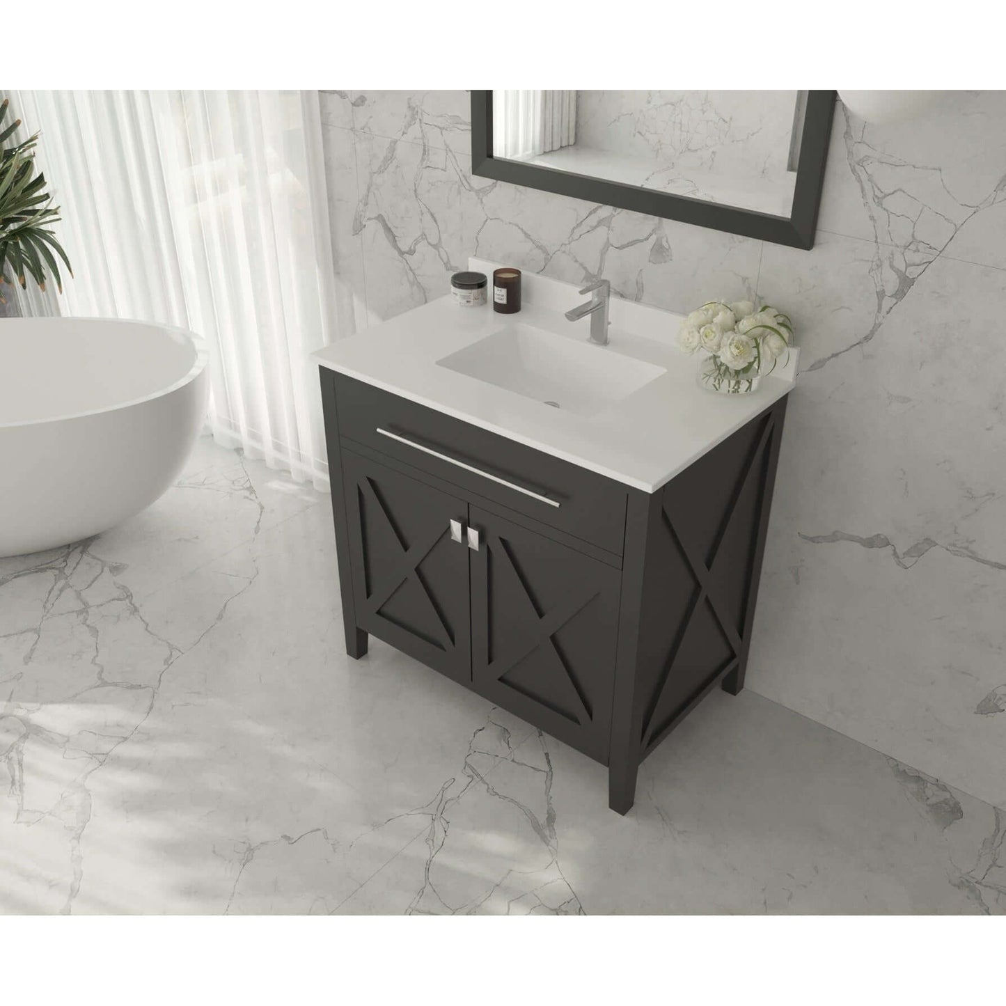 Wimbledon 36" Espresso Bathroom Vanity with White Quartz Countertop - 313YG319-36E-WQ