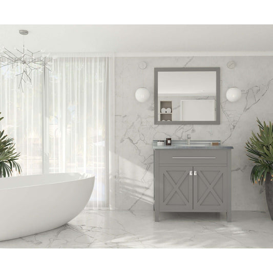 Wimbledon 36" Grey Bathroom Vanity with White Stripes Marble Countertop - 313YG319-36G-WS