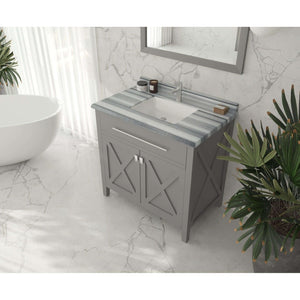 Wimbledon 36" Grey Bathroom Vanity with White Stripes Marble Countertop - 313YG319-36G-WS