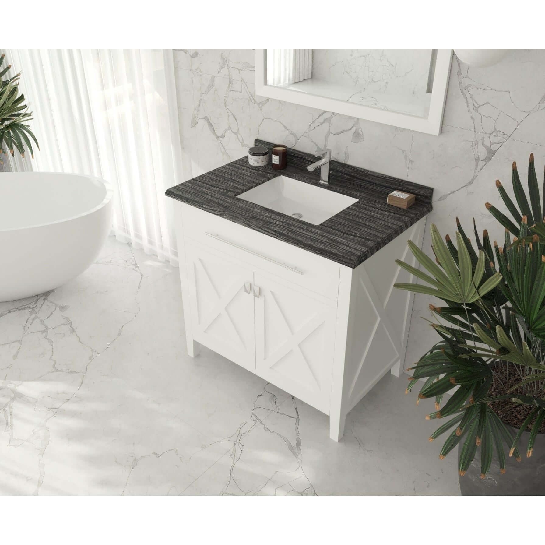 Wimbledon 36" White Bathroom Vanity with Black Wood Marble Countertop - 313YG319-36W-BW