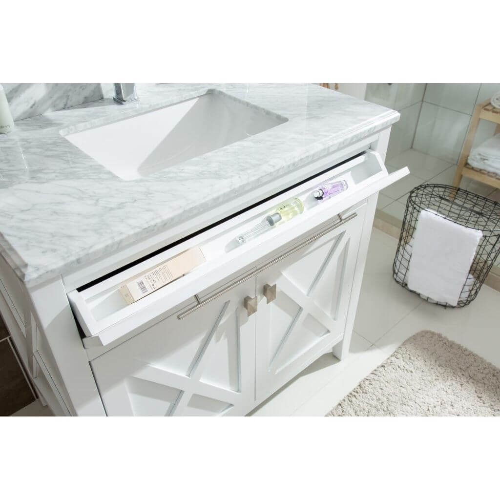 Wimbledon 36" White Bathroom Vanity with Black Wood Marble Countertop - 313YG319-36W-BW