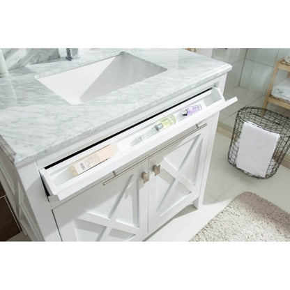 Wimbledon 36" White Bathroom Vanity with Black Wood Marble Countertop - 313YG319-36W-BW