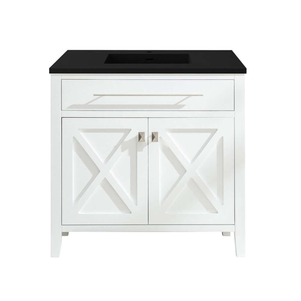 Wimbledon 36" White Bathroom Vanity with Matte Black VIVA Stone Solid Surface Countertop - 313YG319-36W-MB