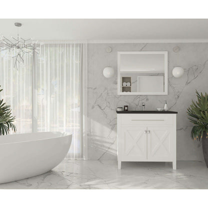 Wimbledon 36" White Bathroom Vanity with Matte Black VIVA Stone Solid Surface Countertop - 313YG319-36W-MB