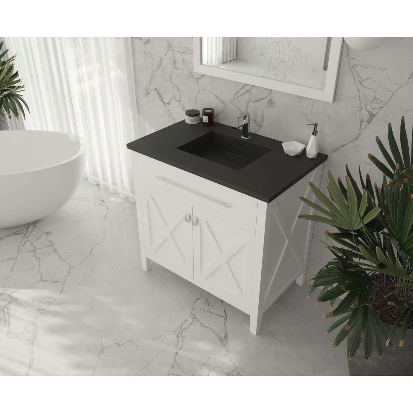 Wimbledon 36" White Bathroom Vanity with Matte Black VIVA Stone Solid Surface Countertop - 313YG319-36W-MB