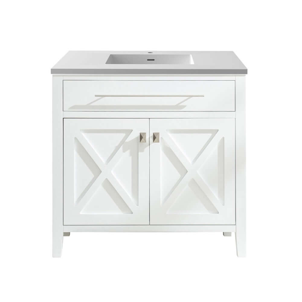 Wimbledon 36" White Bathroom Vanity with Matte White VIVA Stone Solid Surface Countertop - 313YG319-36W-MW