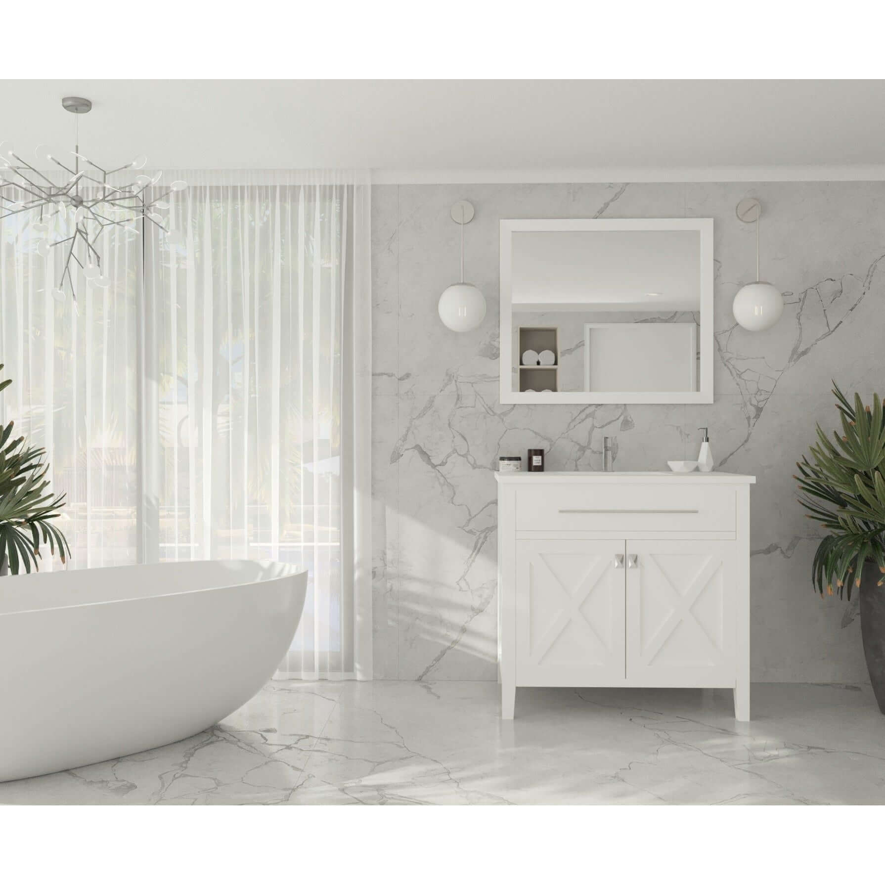 Wimbledon 36" White Bathroom Vanity with Matte White VIVA Stone Solid Surface Countertop - 313YG319-36W-MW