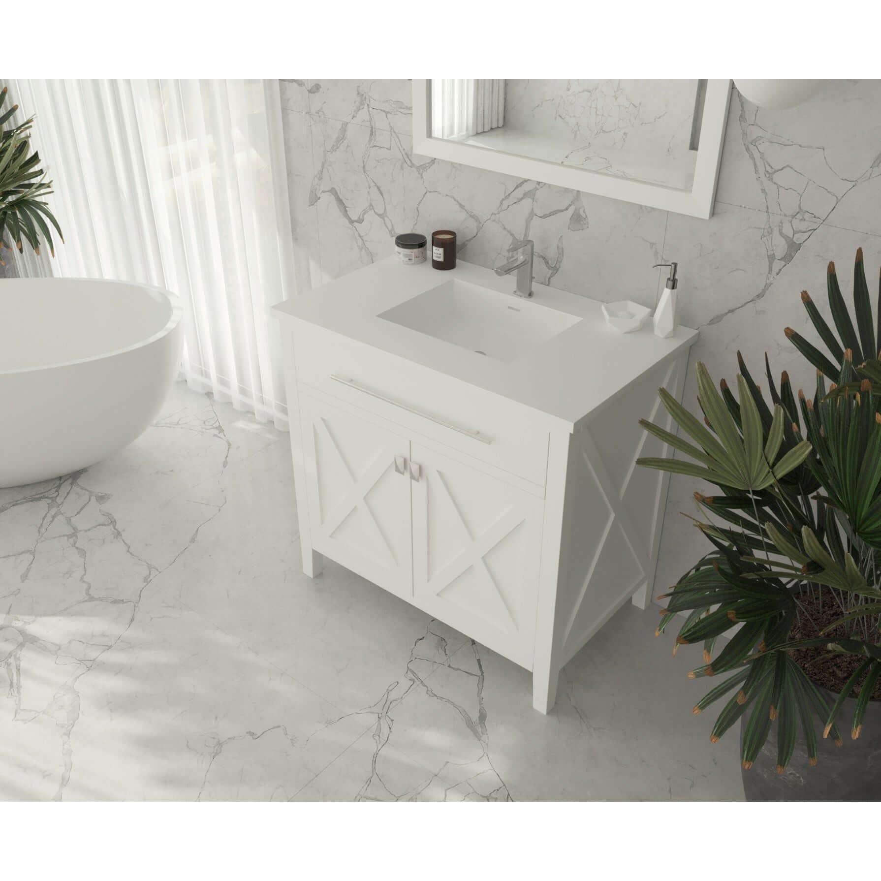 Wimbledon 36" White Bathroom Vanity with Matte White VIVA Stone Solid Surface Countertop - 313YG319-36W-MW