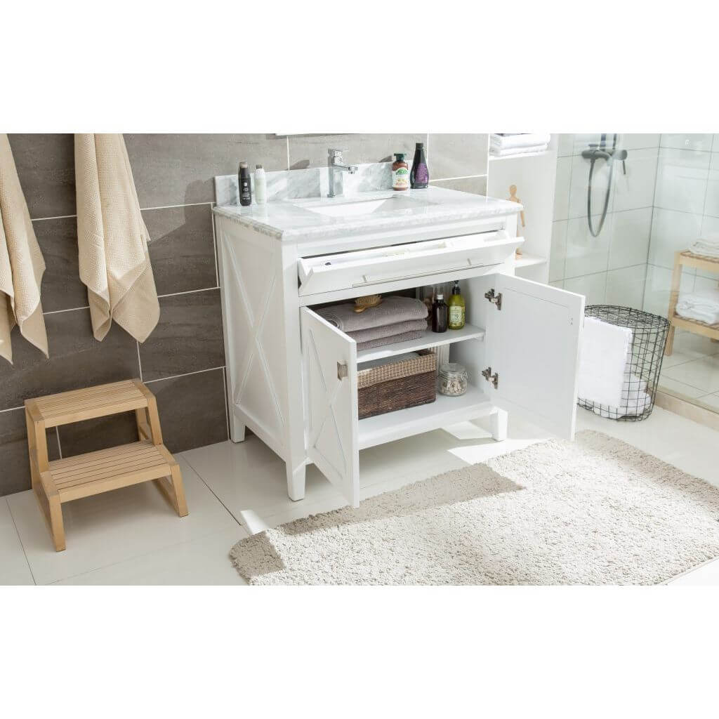 Wimbledon 36" White Bathroom Vanity with Matte White VIVA Stone Solid Surface Countertop - 313YG319-36W-MW