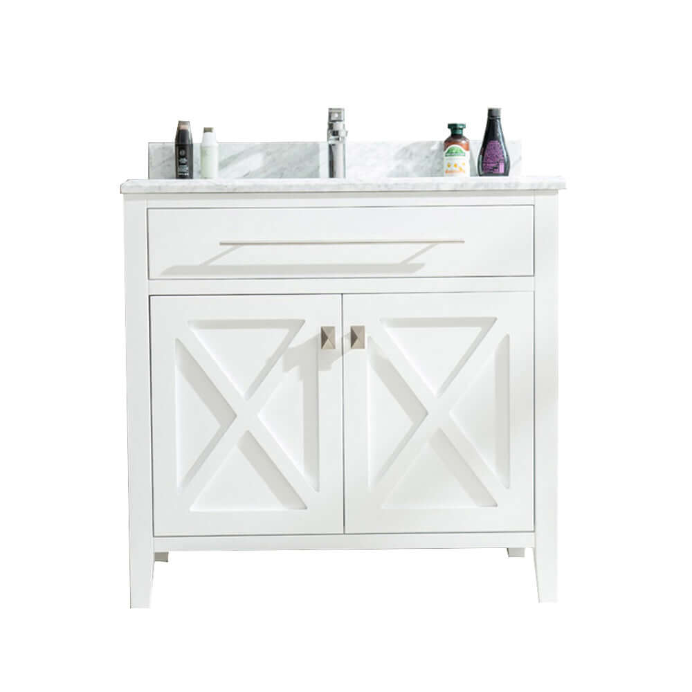 Wimbledon 36" White Bathroom Vanity with White Carrara Marble Countertop - 313YG319-36W-WC