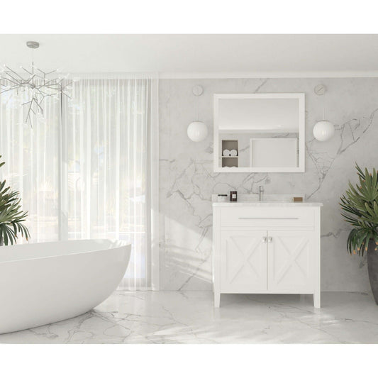 Wimbledon 36" White Bathroom Vanity with White Carrara Marble Countertop - 313YG319-36W-WC