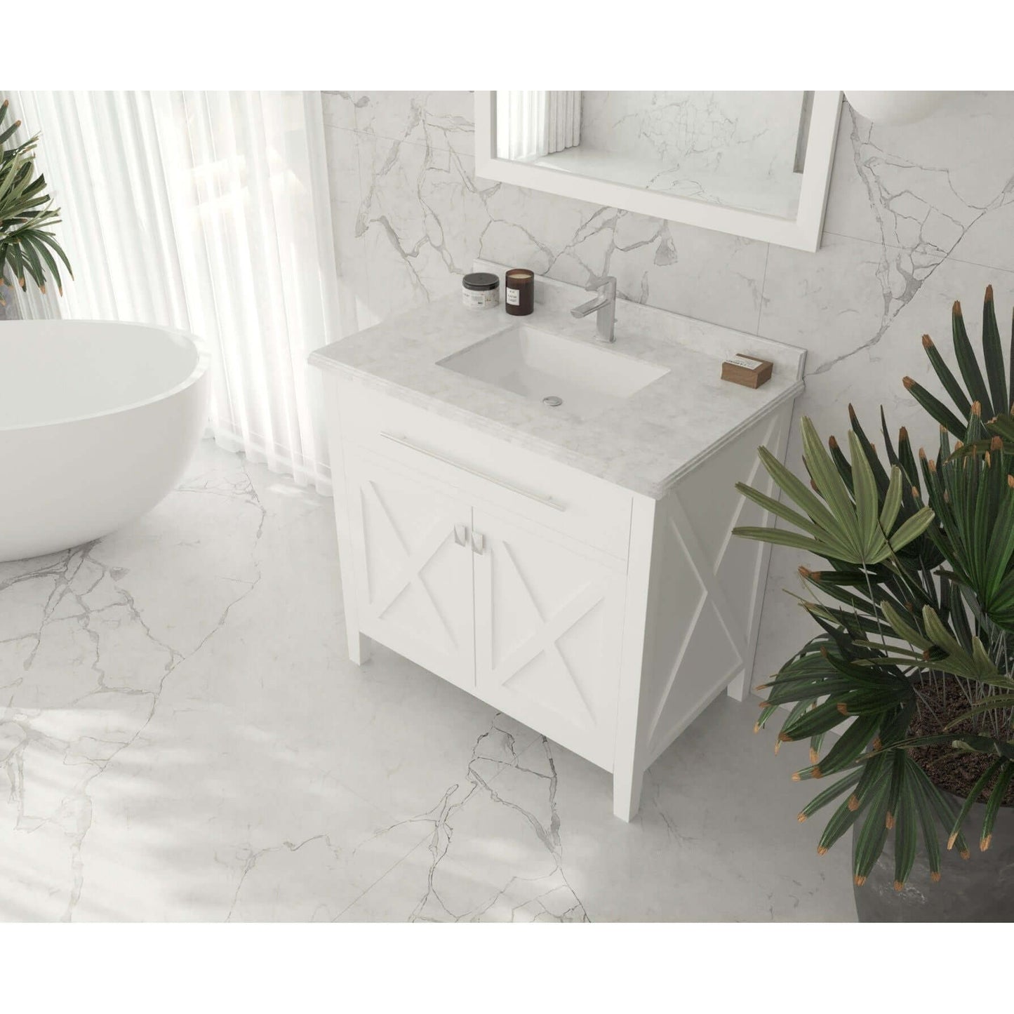 Wimbledon 36" White Bathroom Vanity with White Carrara Marble Countertop - 313YG319-36W-WC