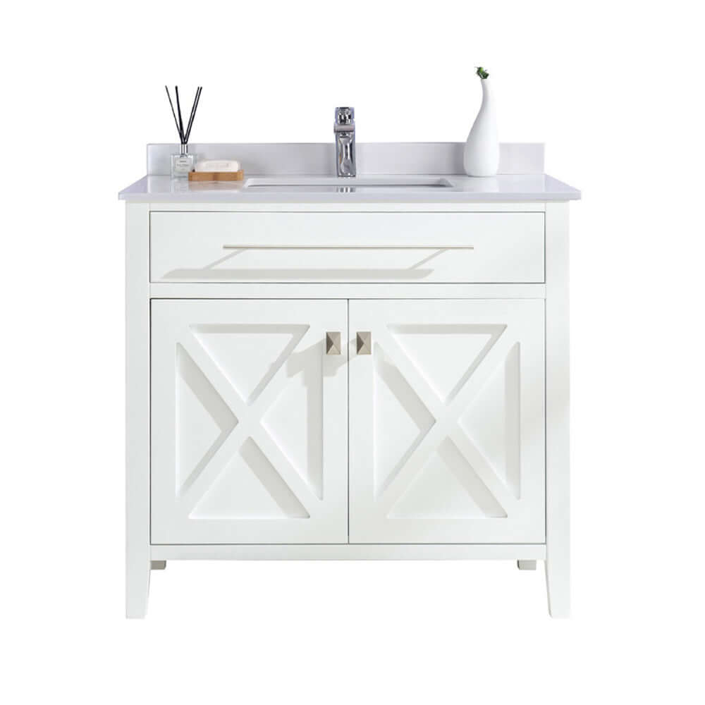 Wimbledon 36" White Bathroom Vanity with White Quartz Countertop - 313YG319-36W-WQ