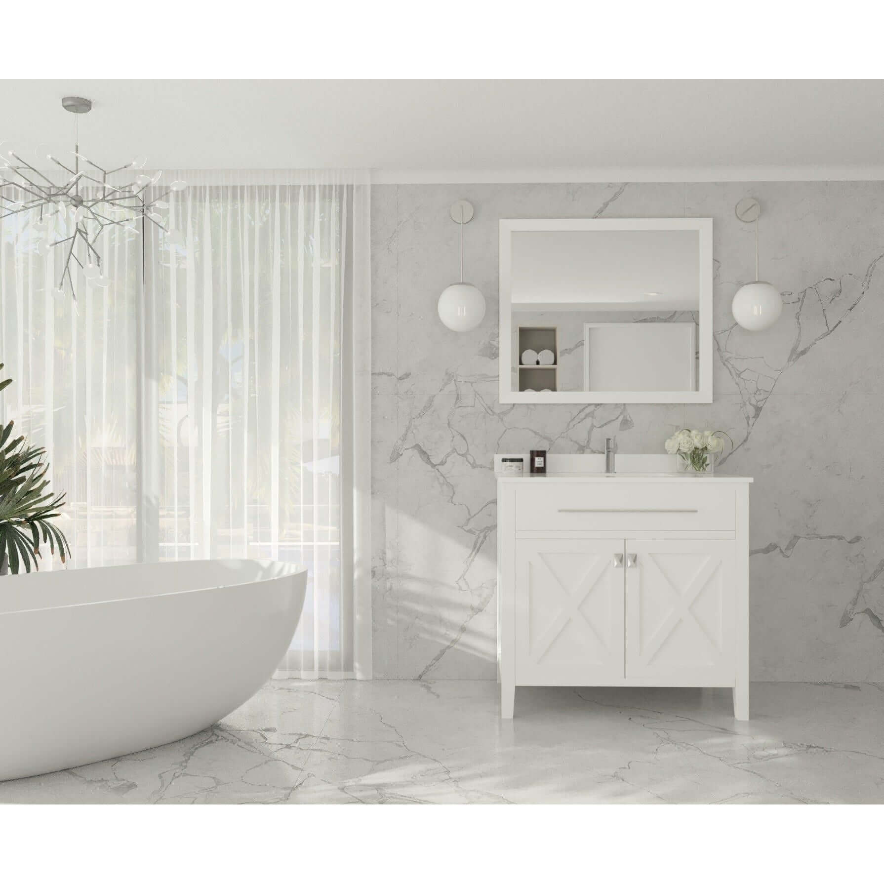 Wimbledon 36" White Bathroom Vanity with White Quartz Countertop - 313YG319-36W-WQ