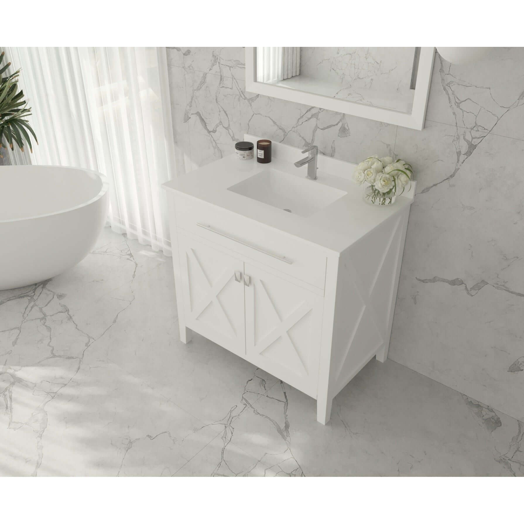 Wimbledon 36" White Bathroom Vanity with White Quartz Countertop - 313YG319-36W-WQ