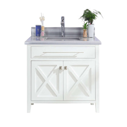 Wimbledon 36" White Bathroom Vanity with White Stripes Marble Countertop - 313YG319-36W-WS