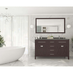 Wimbledon 60" Brown Double Sink Bathroom Vanity with Black Wood Marble Countertop - 313YG319-60B-BW